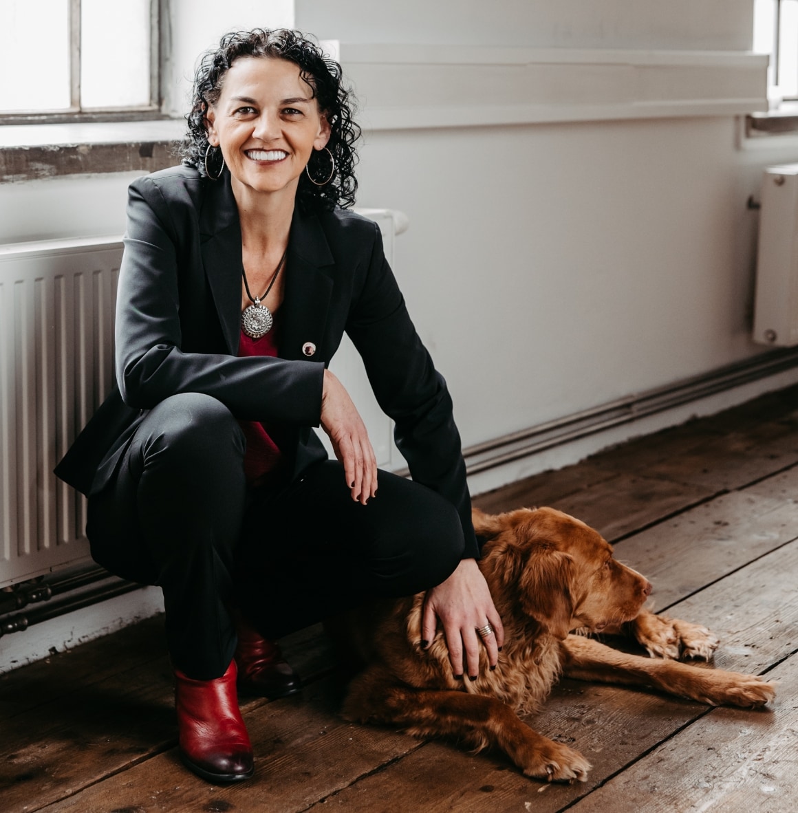 Sabine Singer with her dog Whiskey